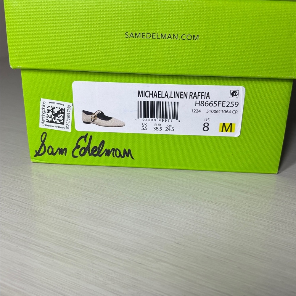 Sam Edelman Michaela Mary Jane Flat - Linen Raffia Ivory Black NIBox Size 8 - Picture 10 of 10